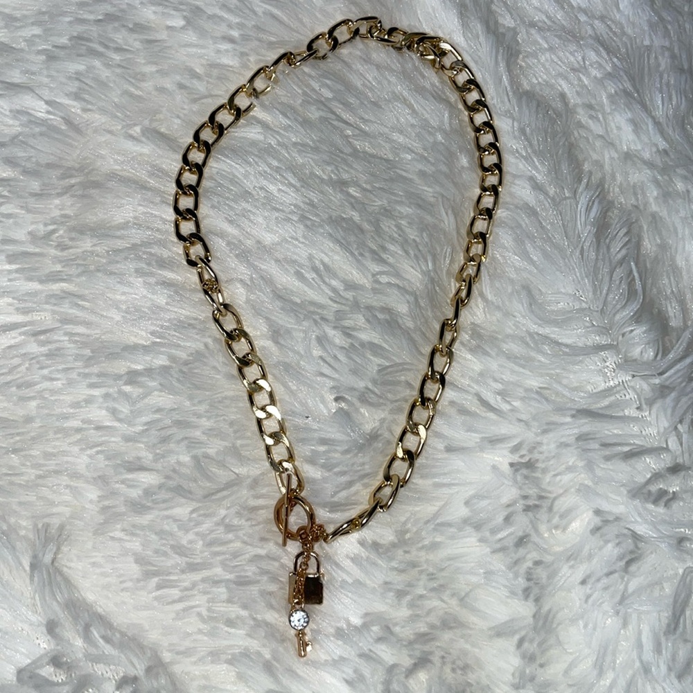Gold tone Lock and Key Necklace